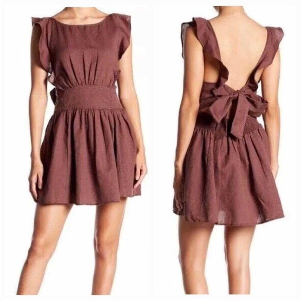 Feee people Erin ruffle linen tie back dress size XS